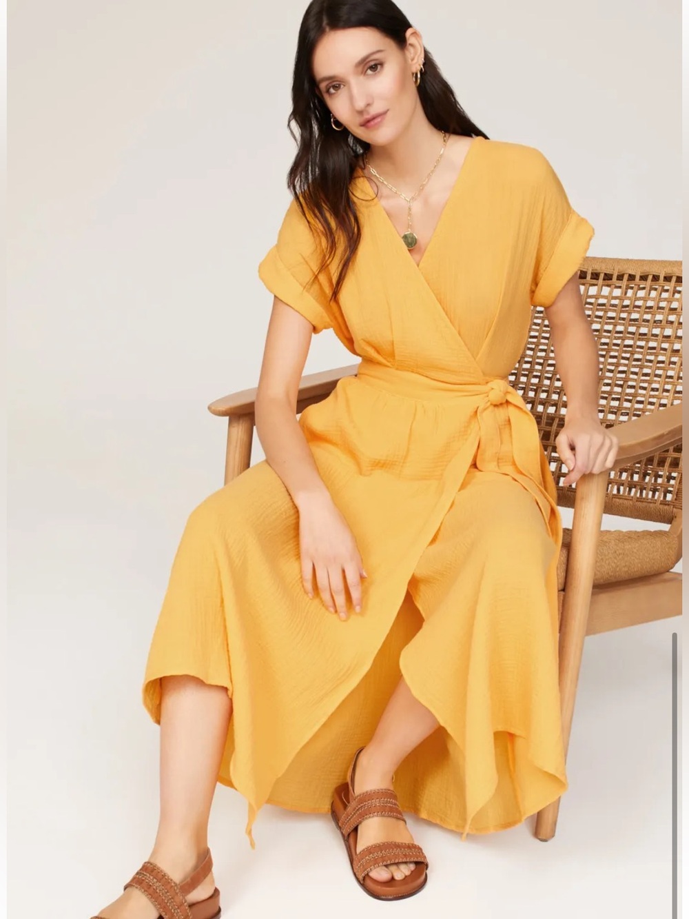 Marine Layer yellow Valencia wrap dress M - Picture 3 of 12